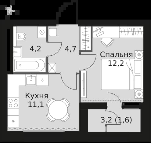 . Вариант № 2170695, 0, площадь - 33.8 квм, цена 21226400 рублей