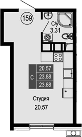 . Вариант № 2112302, 0, площадь - 23.88 квм, цена 8119200 рублей