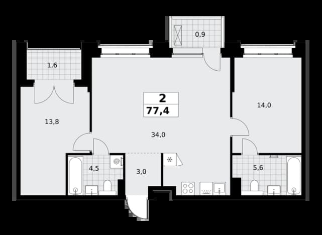 . Вариант № 2262482, 0, площадь - 77.4 квм, цена 33093144 рублей