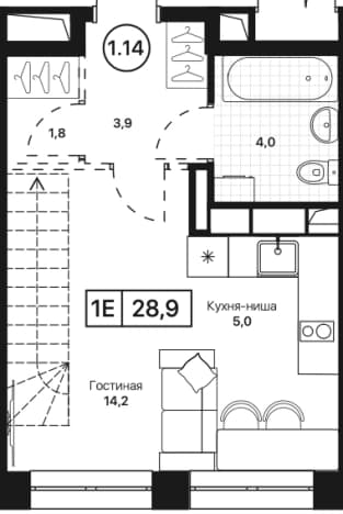 . Вариант № 2245507, 0, площадь - 28.9 квм, цена 10074500 рублей