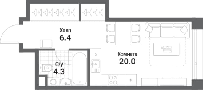 . Вариант № 2352490, 0, площадь - 30.7 квм, цена 25164970 рублей
