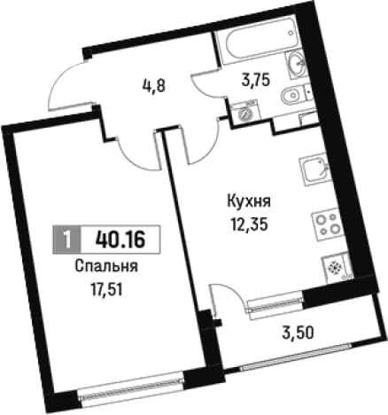 . Вариант № 1813760, 0, площадь - 38.41 квм, цена 8440121 рублей