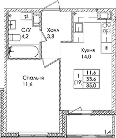 . Вариант № 1822154, 0, площадь - 33.6 квм, цена 5120000 рублей