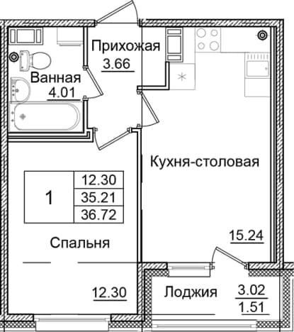 . Вариант № 1826567, 0, площадь - 35.21 квм, цена 7132854 рублей