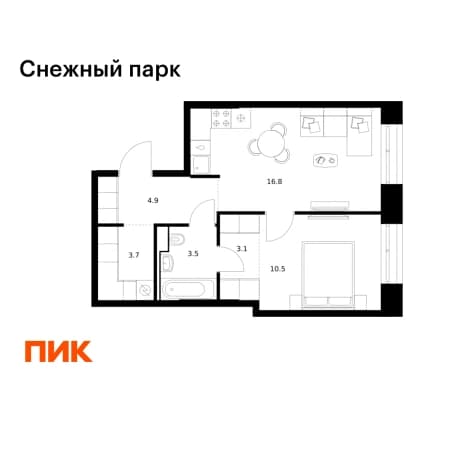 . Вариант № 2019197, 0, площадь - 42.5 квм, цена 8933500 рублей