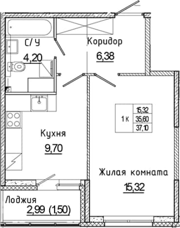 . Вариант № 1814835, 0, площадь - 35.6 квм, цена 8038160 рублей