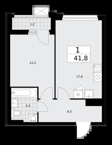 . Вариант № 2261803, 0, площадь - 41.8 квм, цена 15076006 рублей