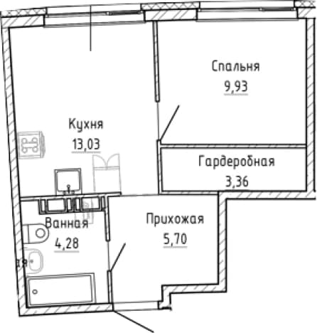 . Вариант № 1903094, 0, площадь - 36.3 квм, цена 7603688 рублей