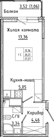 . Вариант № 2168679, 0, площадь - 26.21 квм, цена 5222287 рублей