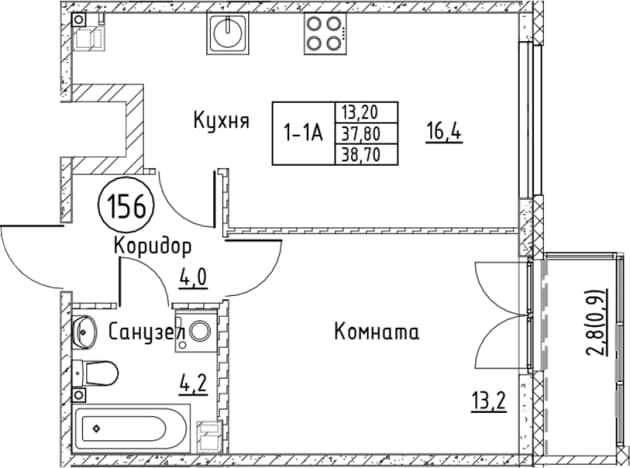 . Вариант № 2393235, 0, площадь - 37.8 квм, цена 8632824 рублей