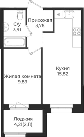 . Вариант № 1839343, 0, площадь - 33.38 квм, цена 5621616 рублей