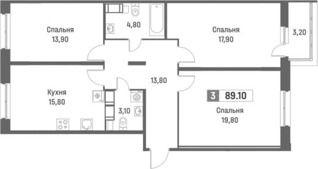 . Вариант № 1872759, 0, площадь - 89.1 квм, цена 17999211 рублей