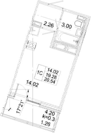 . Вариант № 2079583, 0, площадь - 19.28 квм, цена 5545800 рублей
