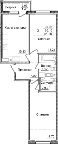 . Вариант № 2242726, 0, площадь - 60.35 квм, цена 10838081 рублей