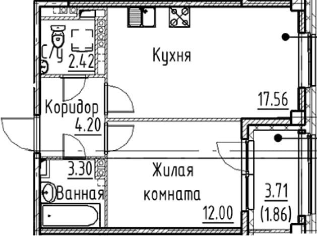 . Вариант № 1831170, 0, площадь - 39.48 квм, цена 10893917 рублей