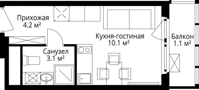 . Вариант № 1260522, 0, площадь - 18.5 квм, цена 6142796 рублей