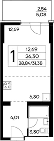 . Вариант № 2155105, 0, площадь - 28.84 квм, цена 11139900 рублей