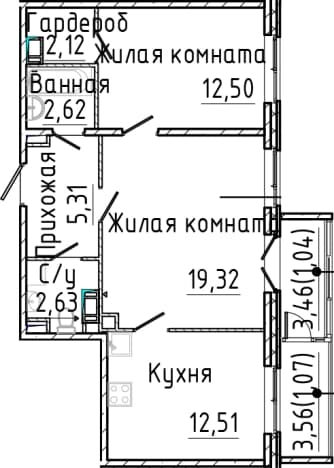 . Вариант № 2035667, 0, площадь - 57.01 квм, цена 11410160 рублей