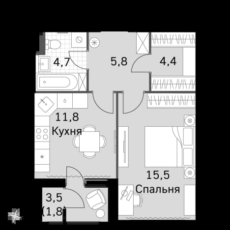 . Вариант № 2339659, 0, площадь - 41.7 квм, цена 26604600 рублей