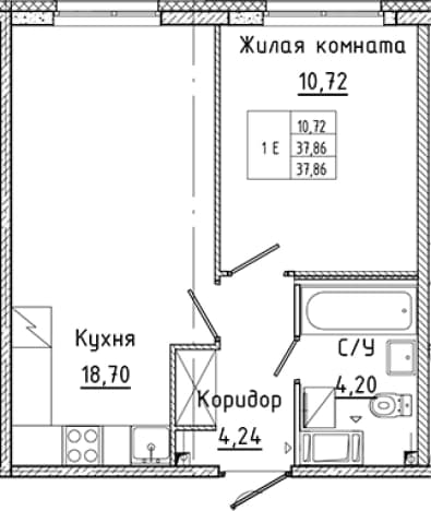 . Вариант № 1814842, 0, площадь - 37.86 квм, цена 7719199 рублей