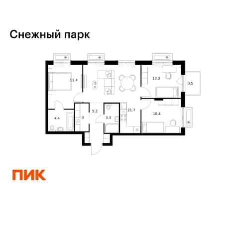 Купить трехкомнатную квартиру в новостройках в ЖК Снежный парк в Владивостоке. Вариант № 2276881, 1, площадь - квм, цена 12228840 рублей