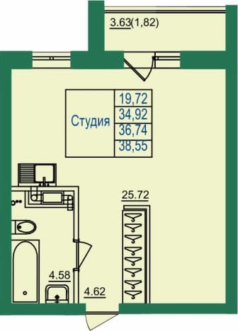 . Вариант № 1123681, 0, площадь - 36.74 квм, цена 4555760 рублей