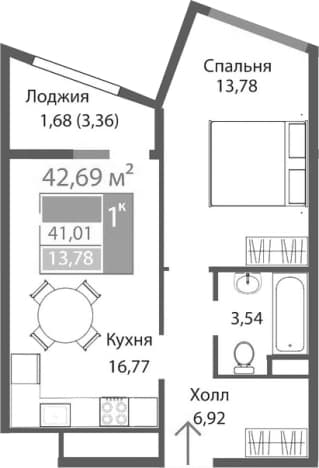 . Вариант № 2125651, 0, площадь - 41.01 квм, цена 7431048 рублей