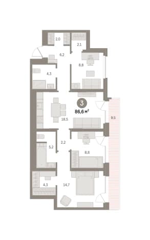. Вариант № 2334411, 0, площадь - 86.6 квм, цена 32310000 рублей