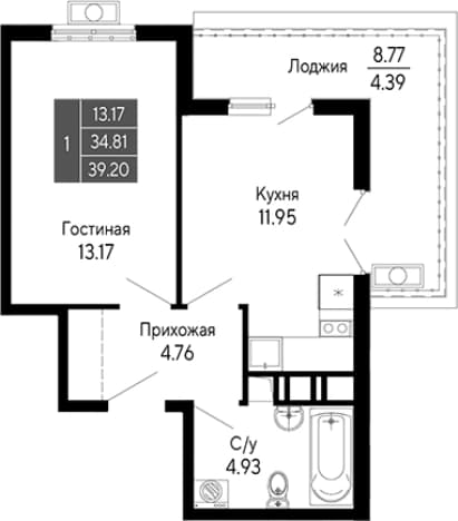 . Вариант № 2111636, 0, площадь - 34.81 квм, цена 10192000 рублей