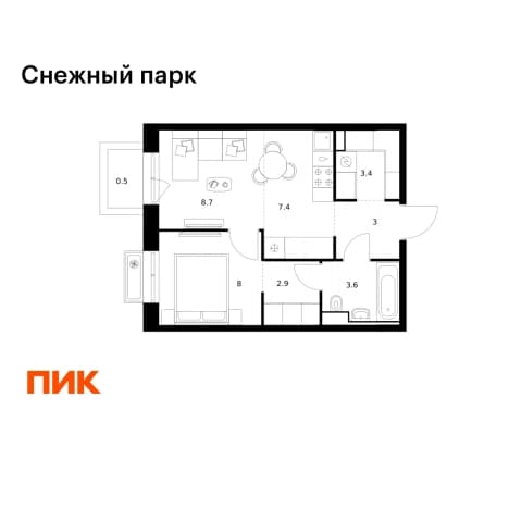 Купить однокомнатную квартиру в новостройках в ЖК Снежный парк в Владивостоке. Вариант № 2272878, 1, площадь - квм, цена 8145000 рублей