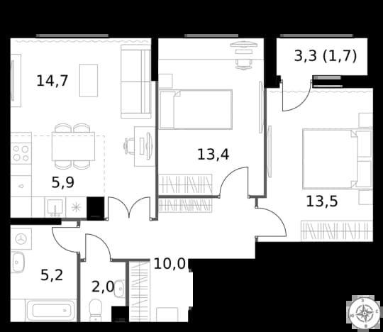 . Вариант № 2227118, 0, площадь - 66.4 квм, цена 25046080 рублей