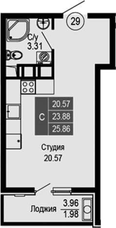 . Вариант № 2139811, 0, площадь - 23.88 квм, цена 8792400 рублей