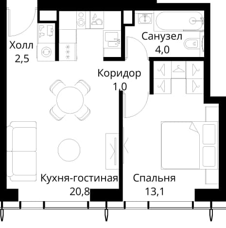 . Вариант № 2173483, 0, площадь - 41.4 квм, цена 23717398 рублей