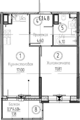 Купить двухкомнатную квартиру в ЖК Verba в Ленинградской области. Вариант № 1903401, 1, площадь - квм, цена 6861101 рублей