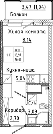 . Вариант № 2168607, 0, площадь - 18.97 квм, цена 5147590 рублей