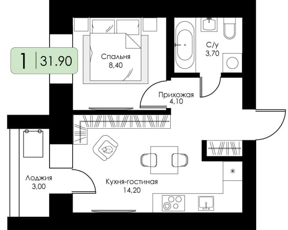 Купить квартиру в новостройках в Смоленской области. Вариант № 2095213, 1, площадь - квм, цена 4649425 рублей