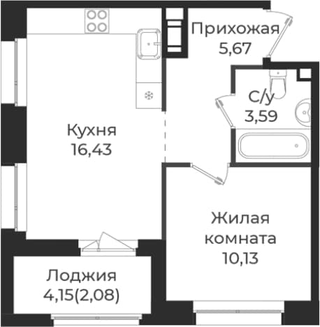 . Вариант № 1838654, 0, площадь - 35.82 квм, цена 6009614 рублей