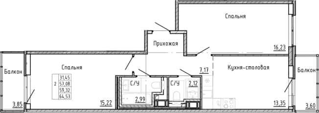 . Вариант № 1878459, 0, площадь - 51.87 квм, цена 17285848 рублей