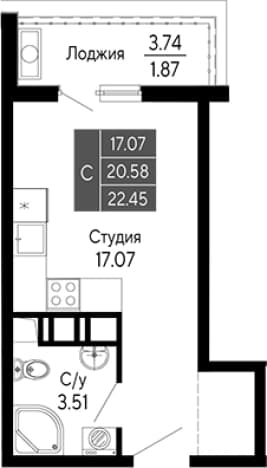 . Вариант № 2112184, 0, площадь - 20.58 квм, цена 7184000 рублей