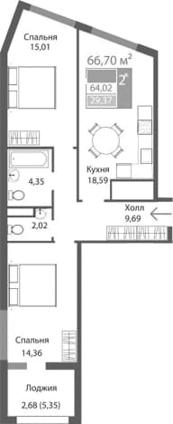 . Вариант № 2125568, 0, площадь - 64.02 квм, цена 10634915 рублей