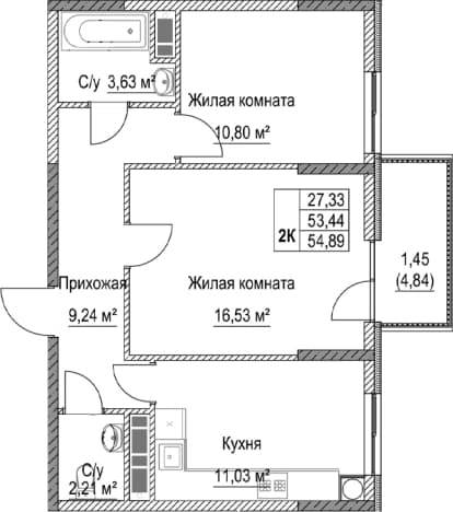 . Вариант № 2261699, 0, площадь - 53.44 квм, цена 10154650 рублей