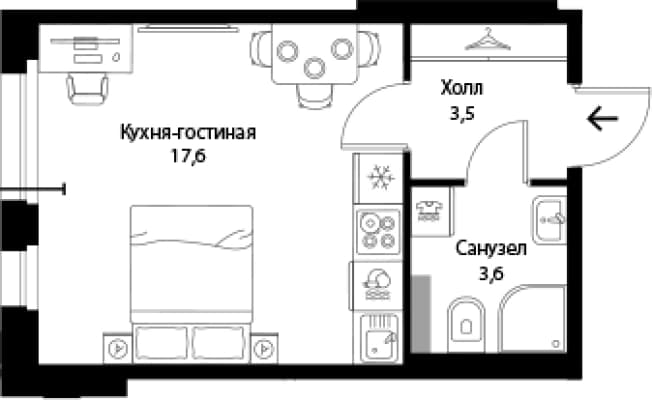 . Вариант № 1863731, 0, площадь - 24.7 квм, цена 5929853 рублей