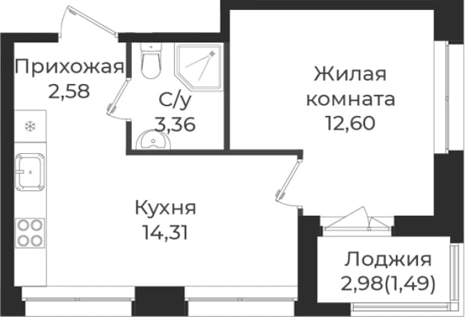 . Вариант № 1839200, 0, площадь - 32.85 квм, цена 5454909 рублей