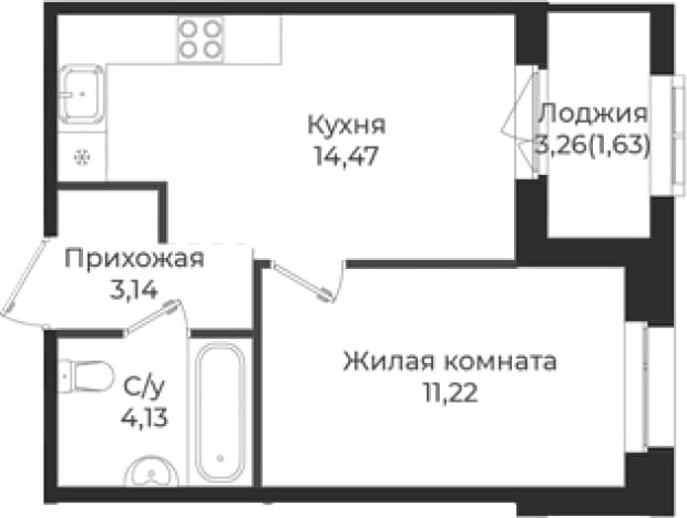 . Вариант № 1839272, 0, площадь - 32.96 квм, цена 5541318 рублей
