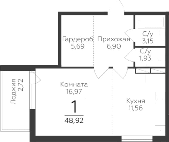 . Вариант № 1931820, 0, площадь - 46.2 квм, цена 7289080 рублей