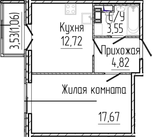 . Вариант № 1868555, 0, площадь - 38.76 квм, цена 8521480 рублей