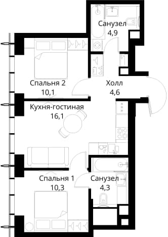 . Вариант № 2173469, 0, площадь - 50.3 квм, цена 24847596 рублей