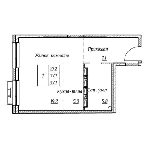 . Вариант № 2191079, 0, площадь - 37.1 квм, цена 8533000 рублей