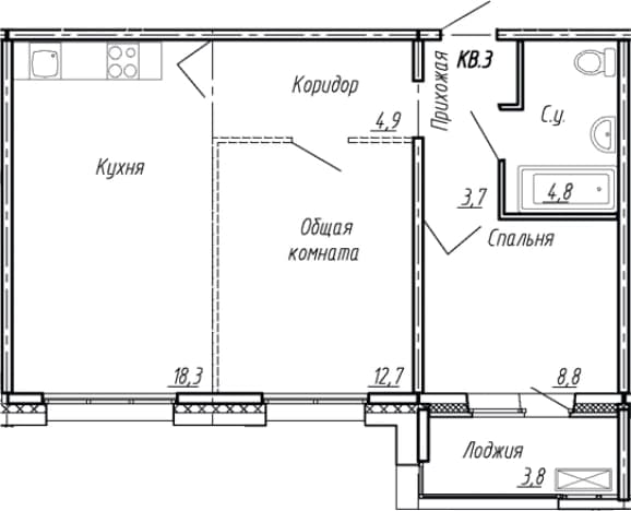. Вариант № 1861504, 0, площадь - 53.2 квм, цена 9006000 рублей