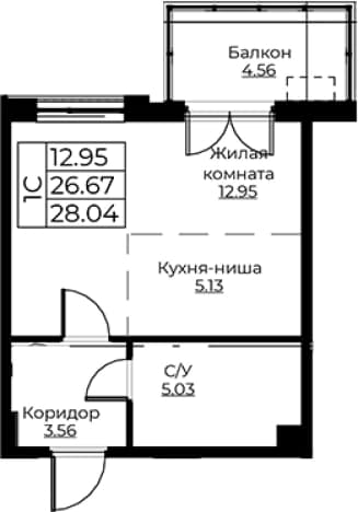 . Вариант № 1871127, 0, площадь - 26.67 квм, цена 5852985 рублей